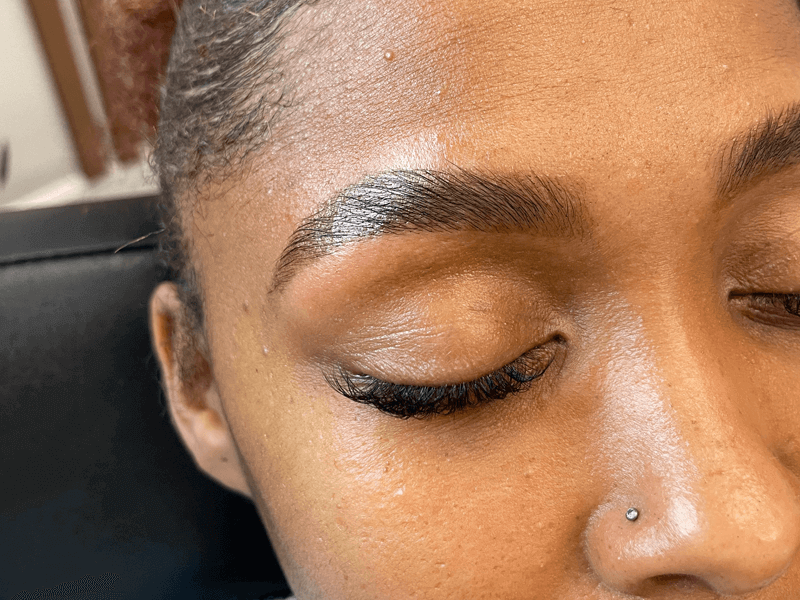 After brow lamination shaping and tint